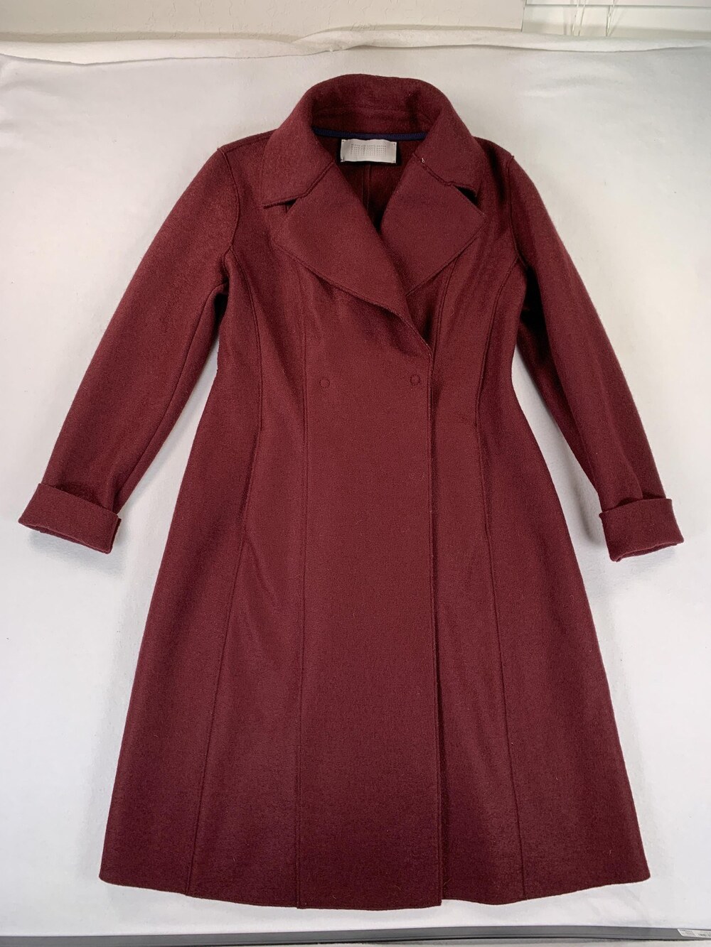Harris Wharf London Wool Coat Womens 44 IT Red Double Breasted Mid Length A Line